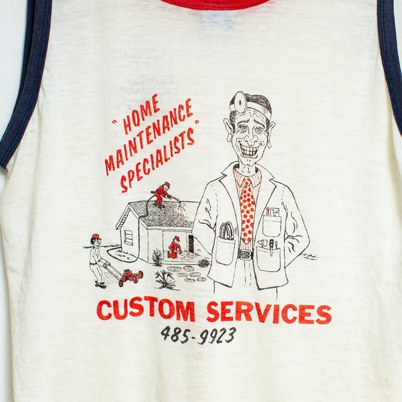 Vintage 1970's Custom Service Tank top Size L - Picture 4 of 8